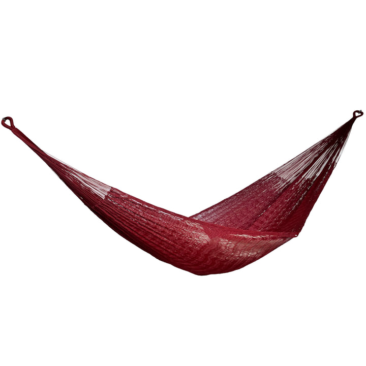 Hamaca Yucateca artesanal de nylon hilo 18 color rojo vista lateral