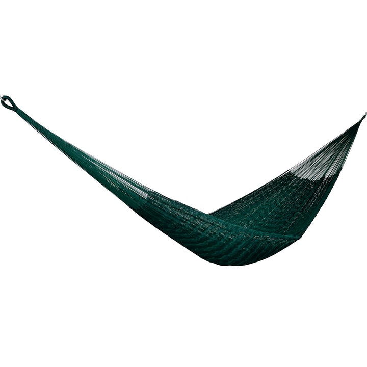 Hamaca Yucateca artesanal de nylon hilo 18 color verde oscuro vista lateral