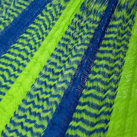 Detalle del tejido de nylon hilo 18 de la hamaca Yucateca artesanal verde