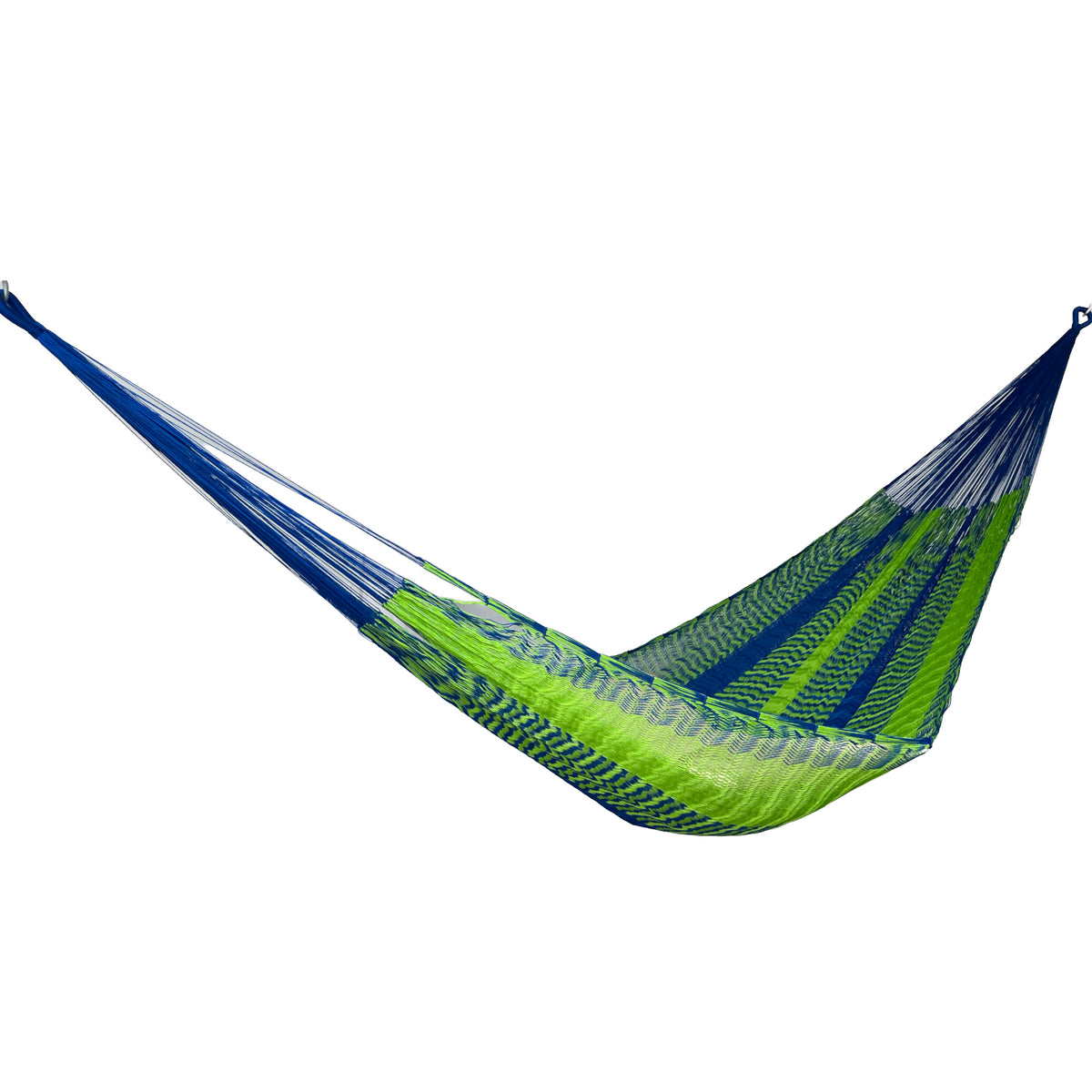 Hamaca Yucateca artesanal de nylon hilo 18 color verde vista lateral