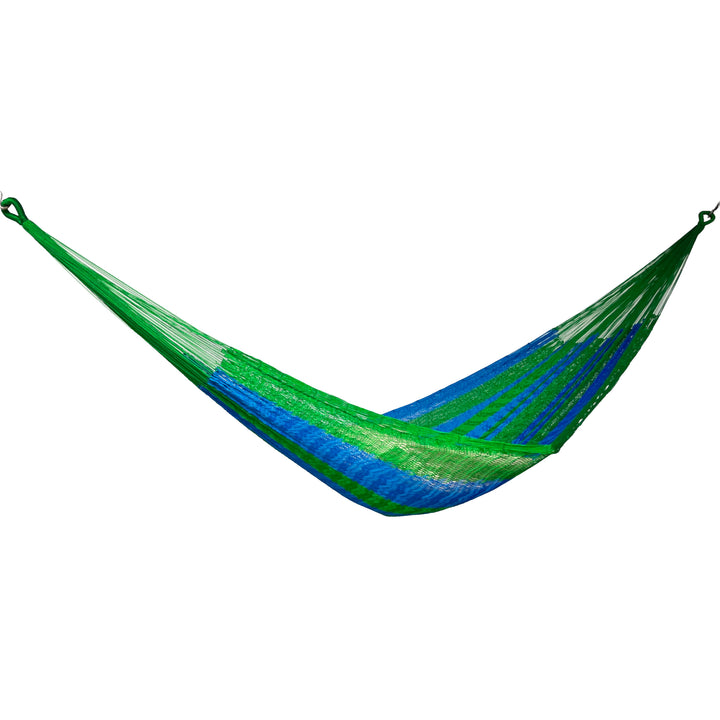 Hamaca Yucateca artesanal de nylon hilo 18 color verde vista lateral