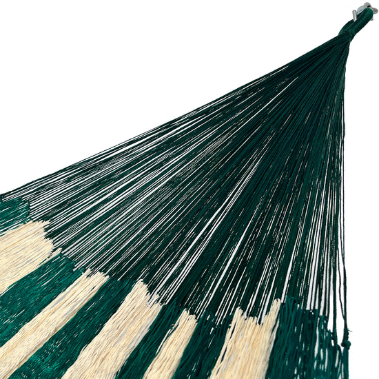 Brazo de hamaca Yucateca artesanal de nylon hilo 18 color verde y beige