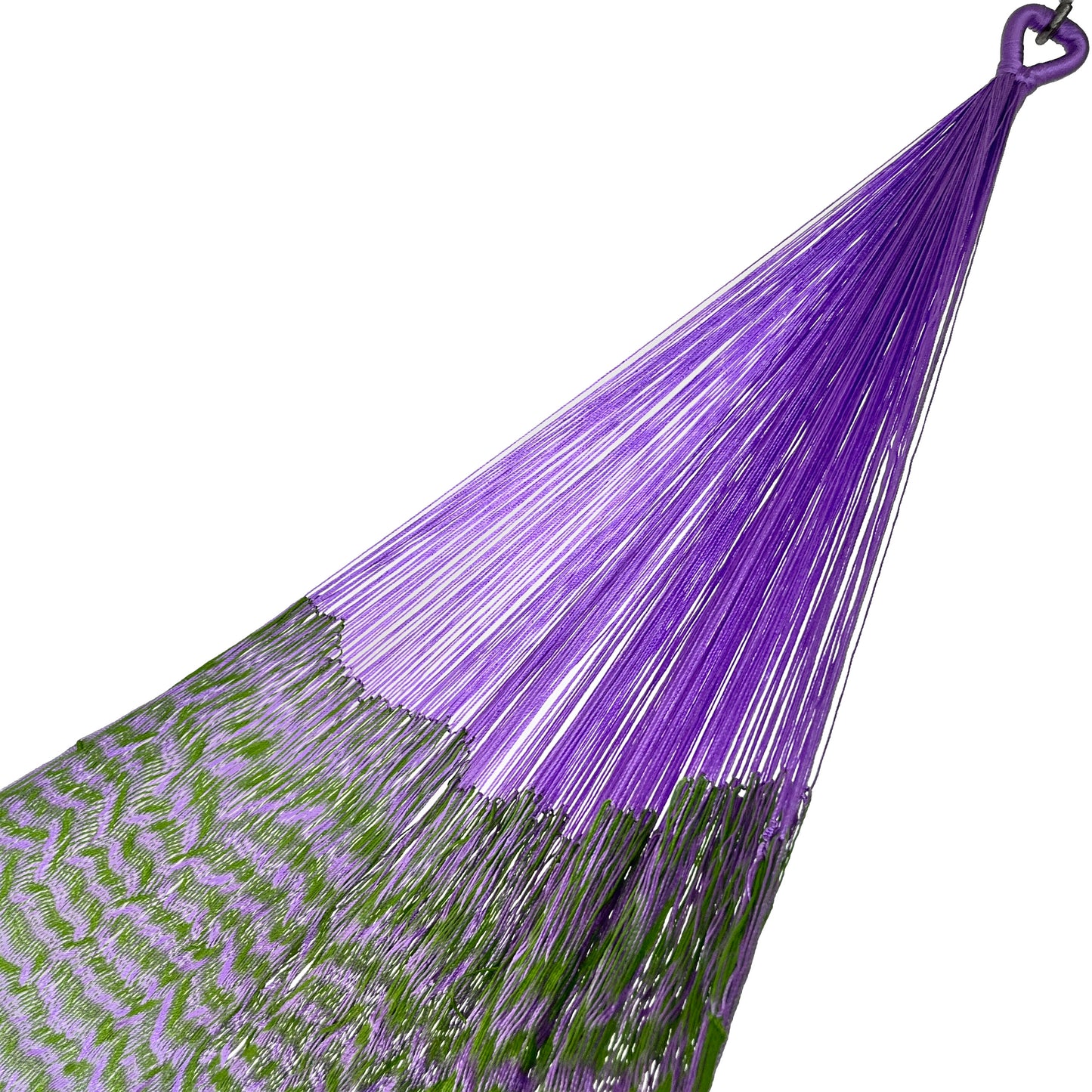 Brazo de hamaca Yucateca artesanal de nylon hilo 18 color verde y morado