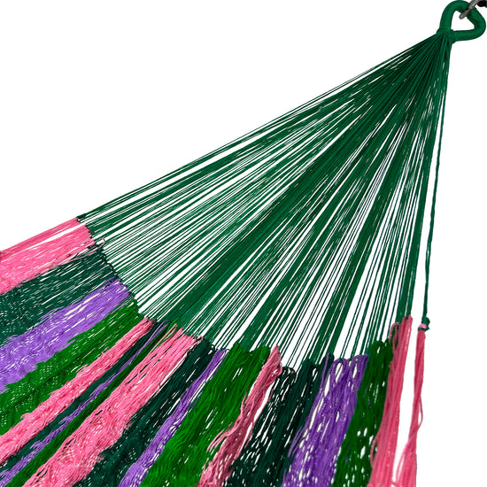 Brazo de hamaca Yucateca artesanal de nylon hilo 18 color verde y rosa