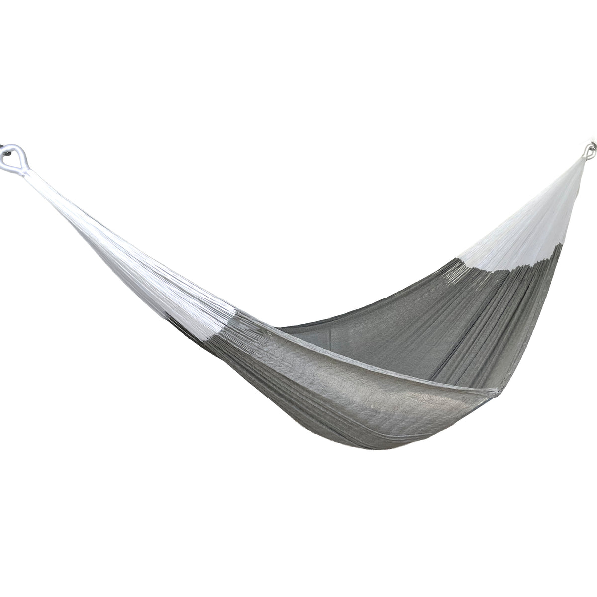 Hamaca Yucateca artesanal de algodón King Size color gris vista lateral