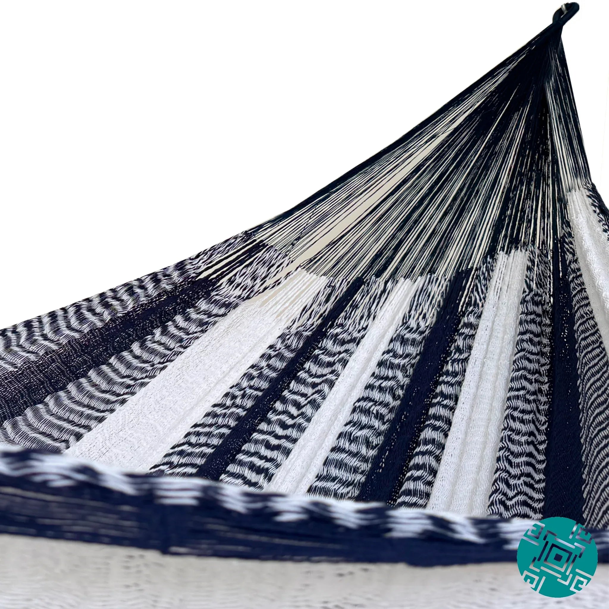 Interior de hamaca Yucateca artesanal de algodón suave color azul rey y blanco