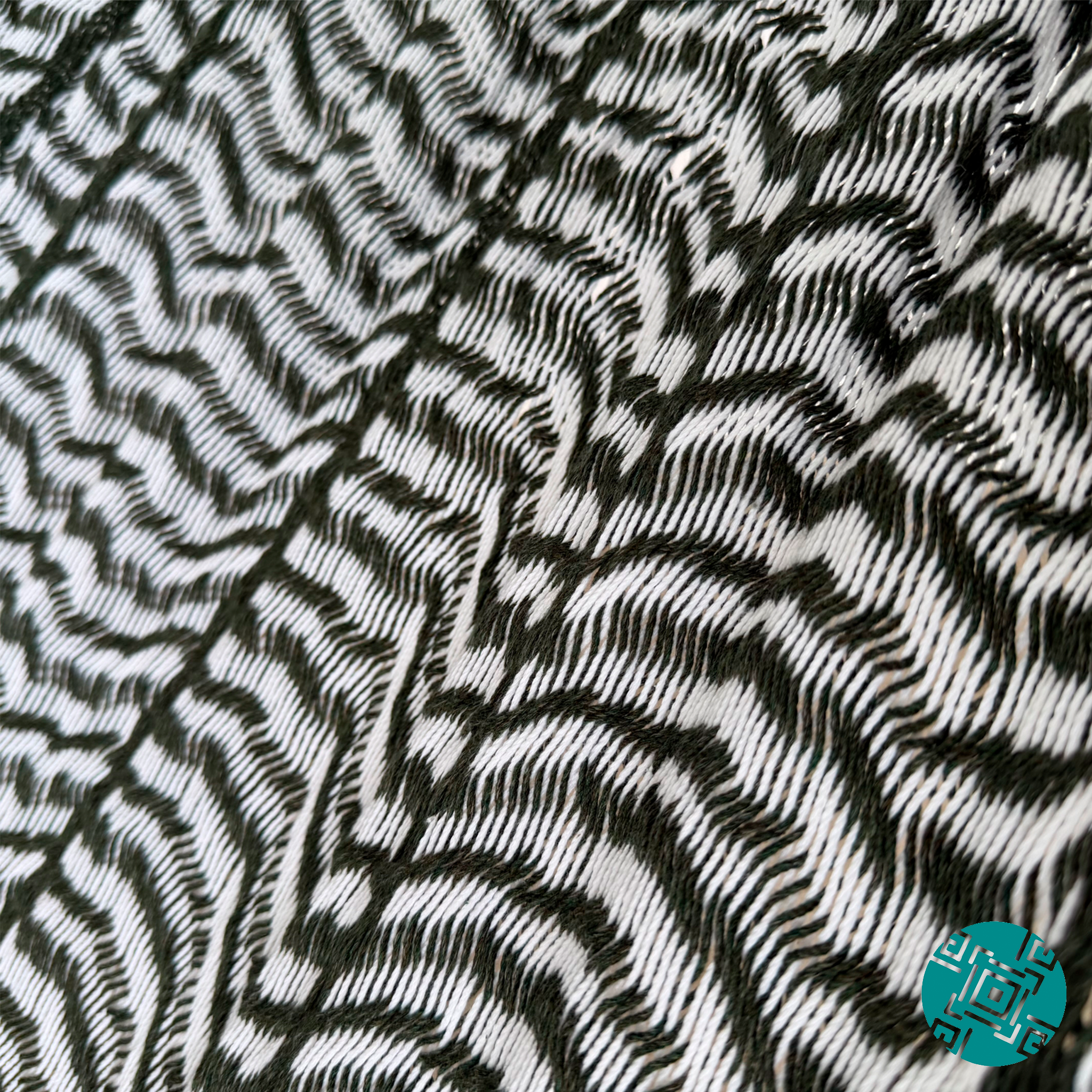 Detalle del tejido de algodón suave de la hamaca Yucateca artesanal verde y blanco