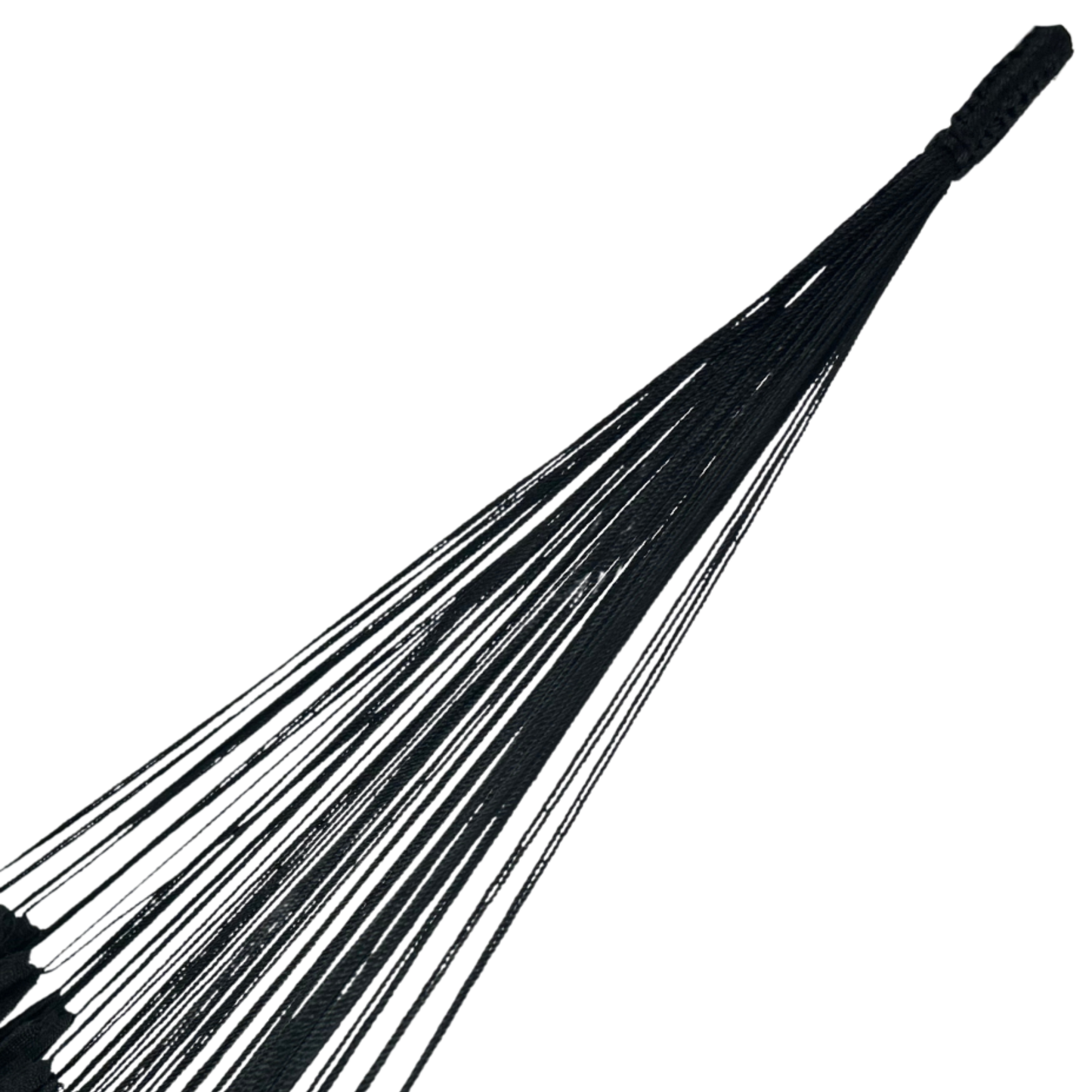 Detalle del brazo de hamaca negra grande de algodón