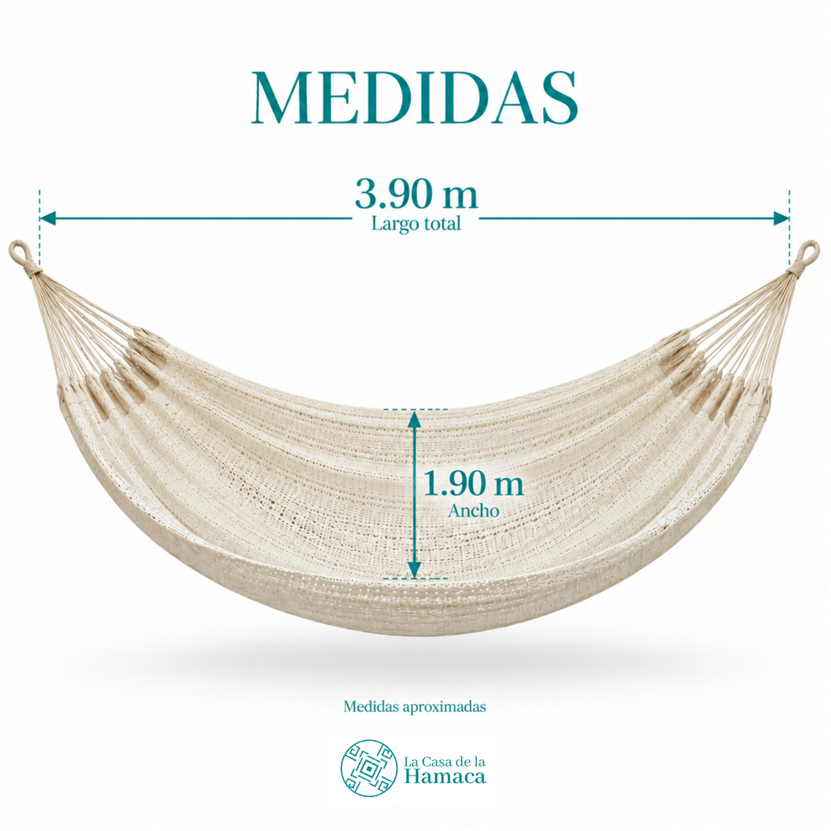 Medidas de hamaca Mexicana de algodón King Size beige, 3.90 m de largo y 1.90 m de ancho