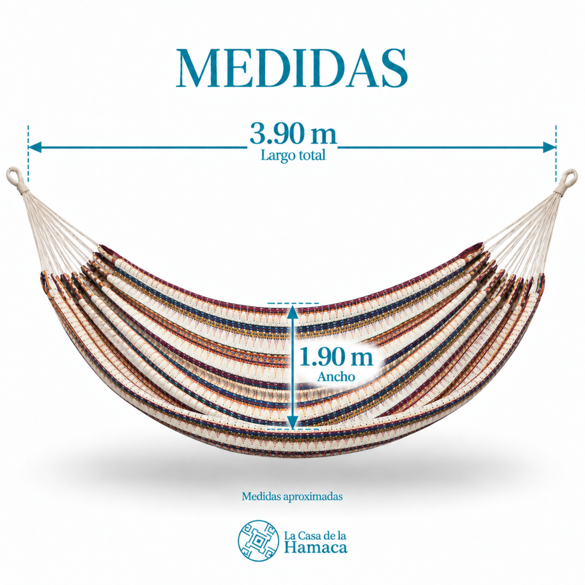 Medidas de hamaca Mexicana de algodón King Size colorida, 3.90 m de largo y 1.90 m de ancho