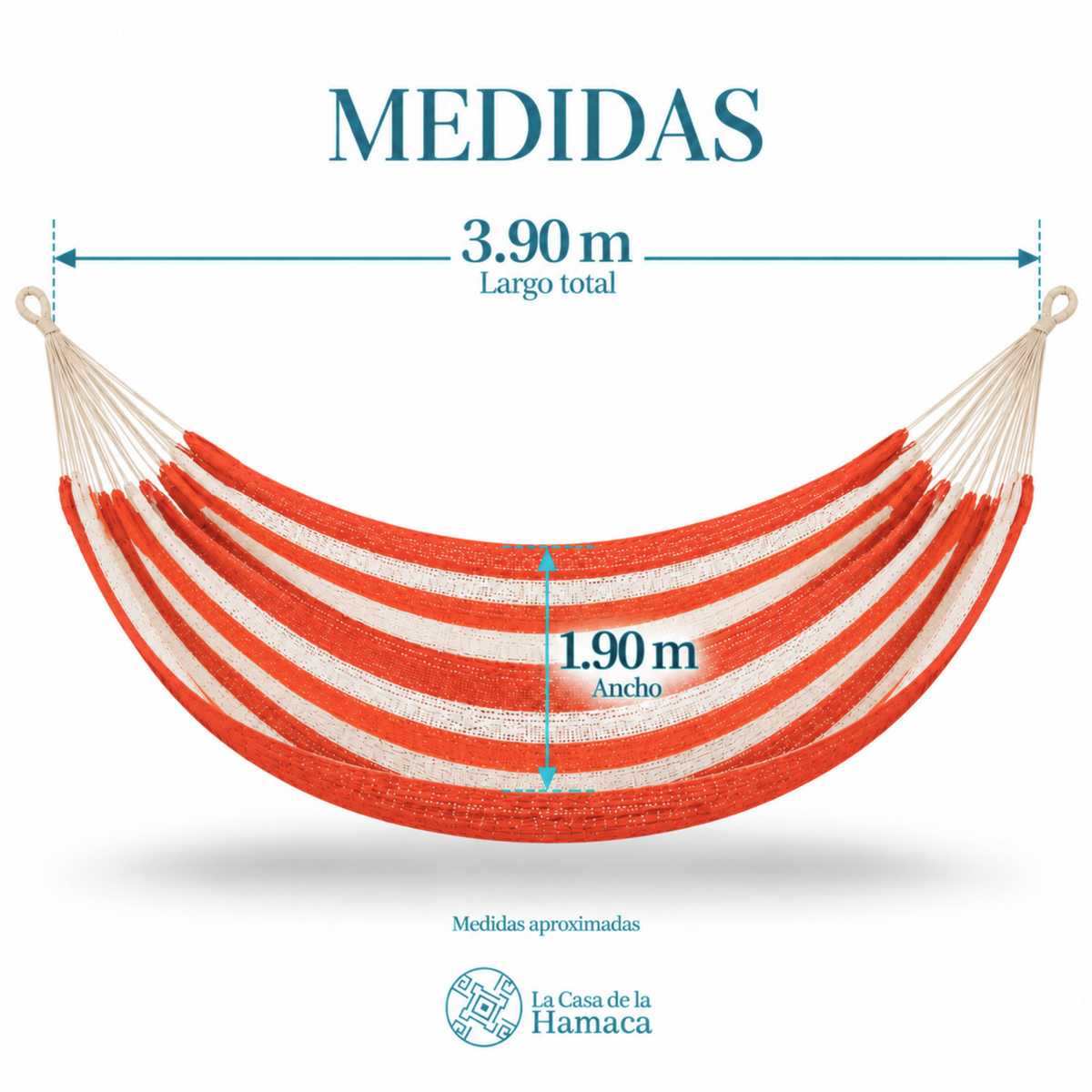 Medidas de hamaca Mexicana de algodón King Size naranja, 3.90 m de largo y 1.90 m de ancho