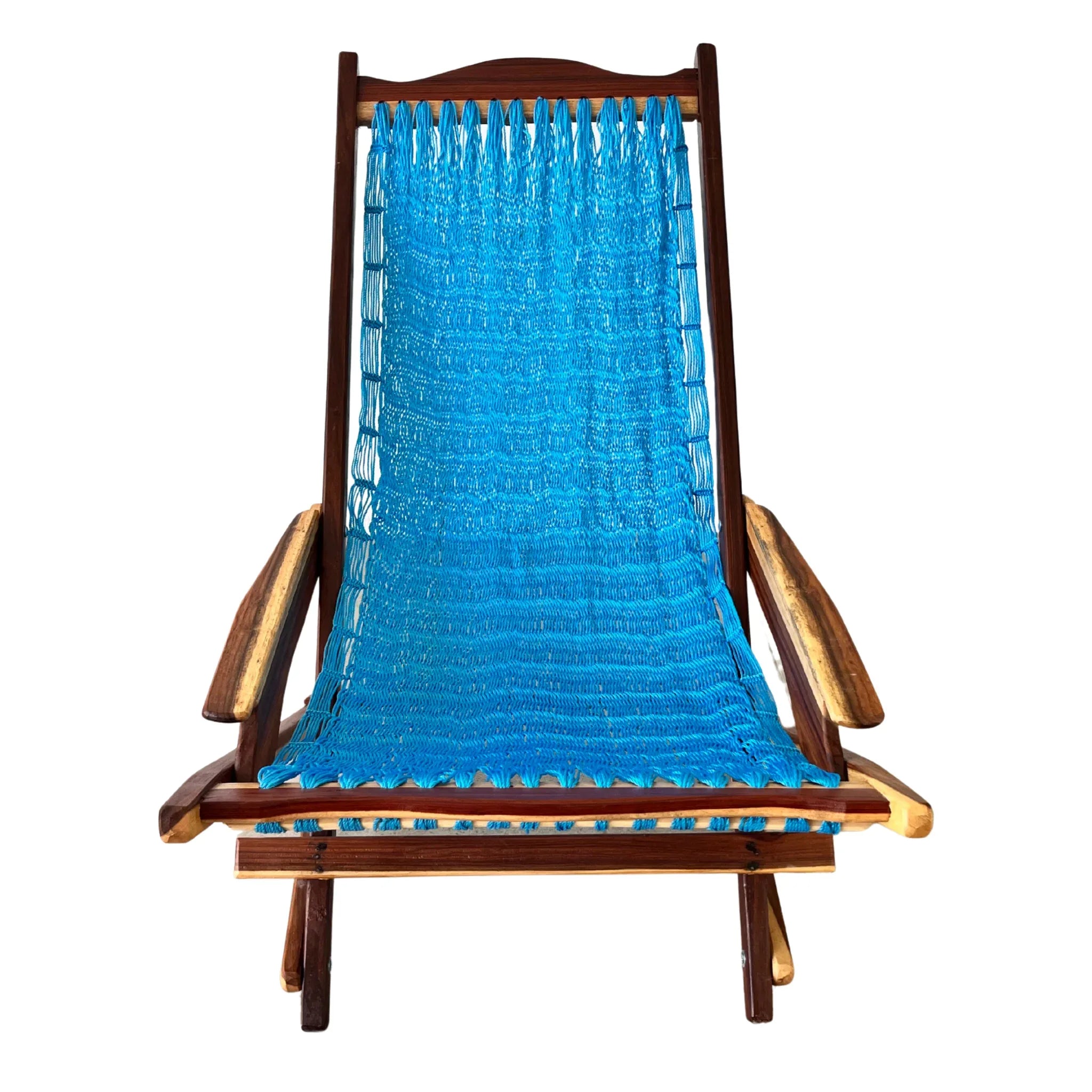 Silla mecedora artesanal plegable de Yucatán azul claro vista de frente