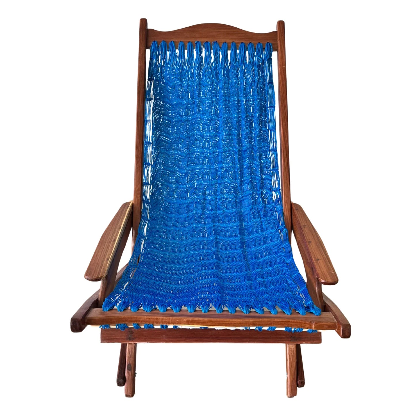 Silla mecedora artesanal plegable de Yucatán azul vista de frente