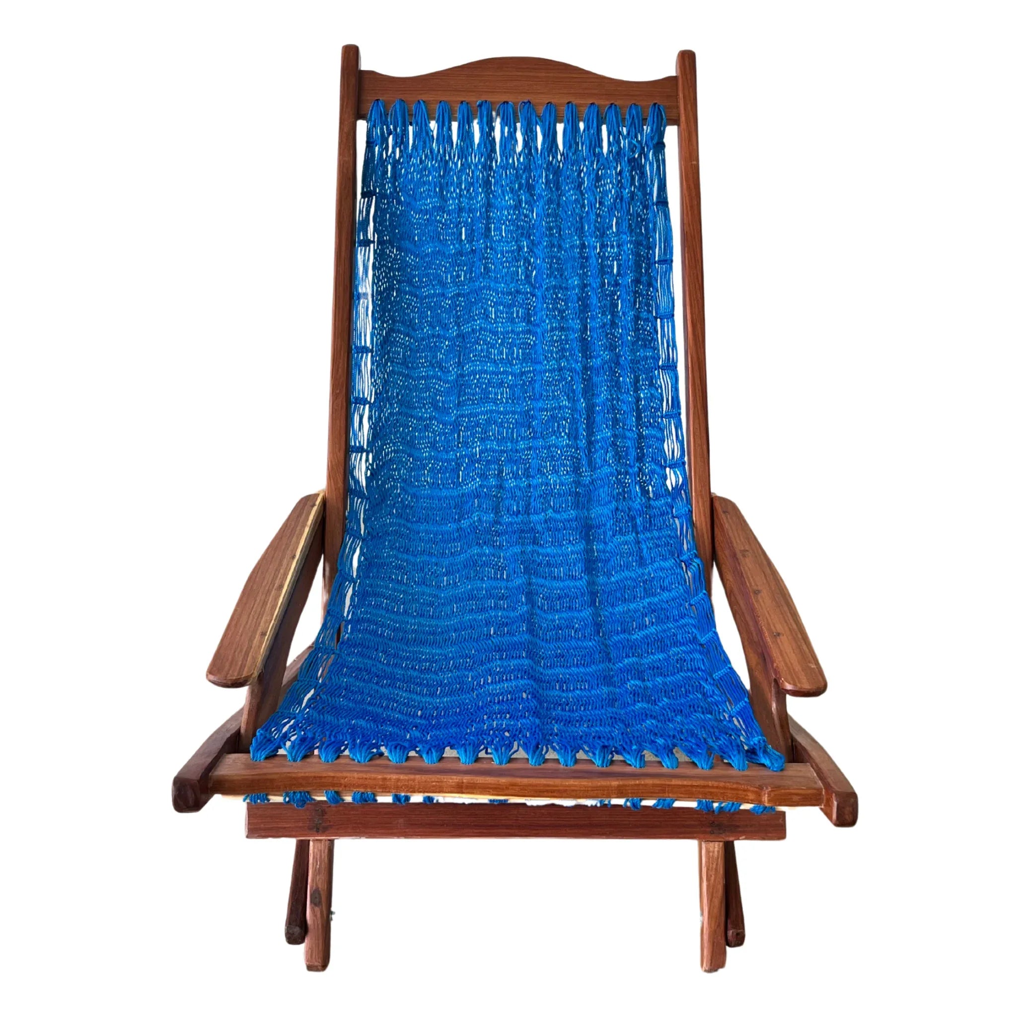 Silla mecedora artesanal plegable de Yucatán azul vista de frente