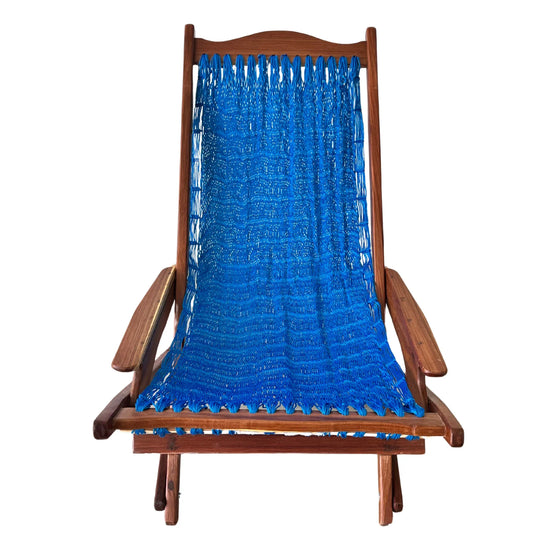 Silla mecedora artesanal plegable de Yucatán azul vista de frente