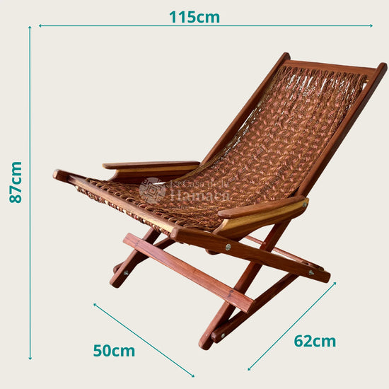 Silla mecedora artesanal plegable de Yucatán café y rosa vista lateral mostrando sus medidas