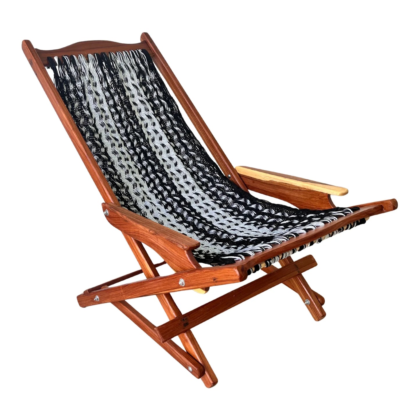 Silla mecedora artesanal plegable de Yucatán negra y gris vista del lado derecho