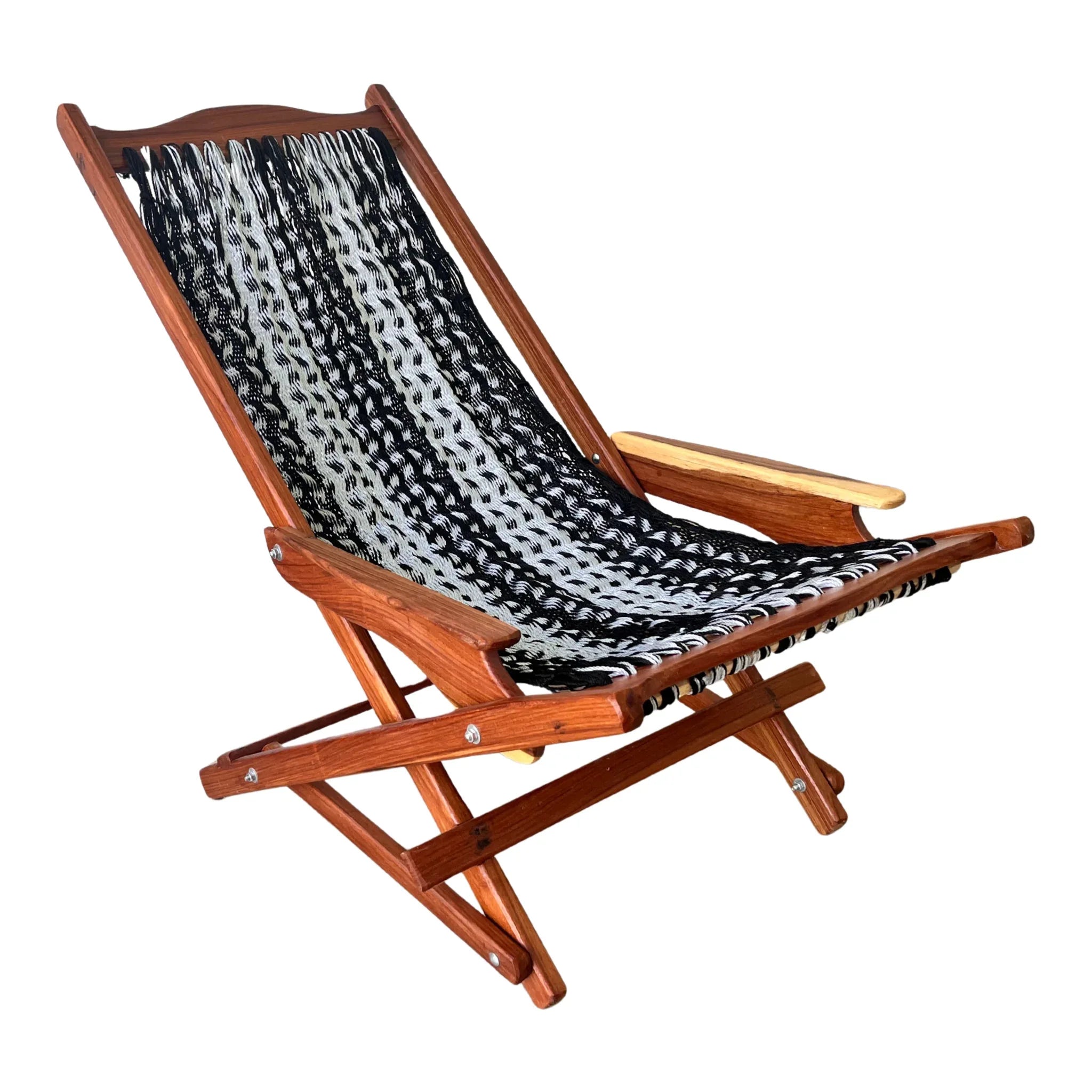 Silla mecedora artesanal plegable de Yucatán negra y gris vista del lado derecho