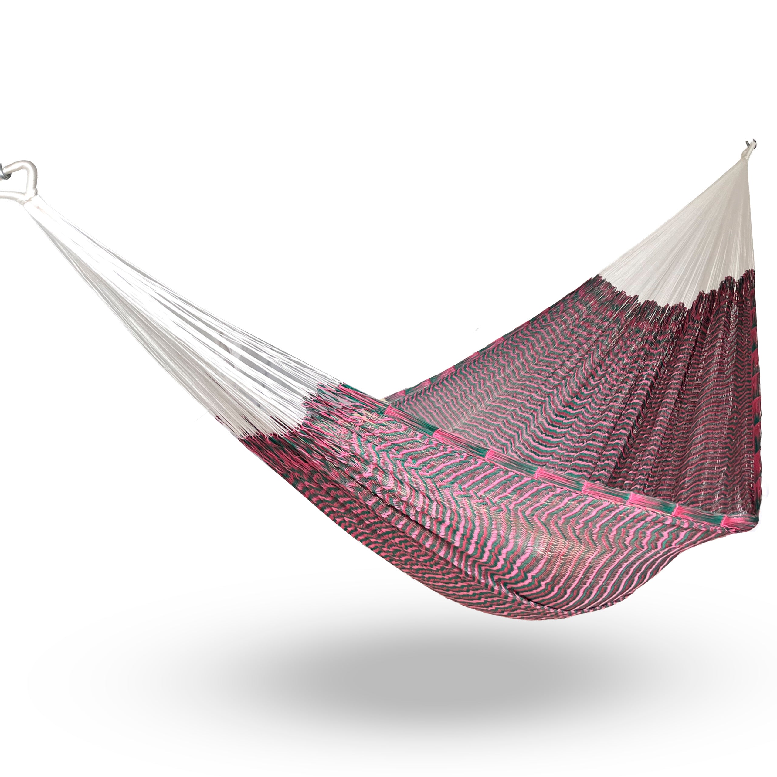 Hamaca Artesanal Yucateca Nylon Rosa y Verde