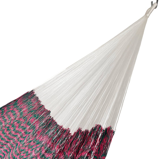Hamaca Artesanal Yucateca Nylon Rosa y Verde