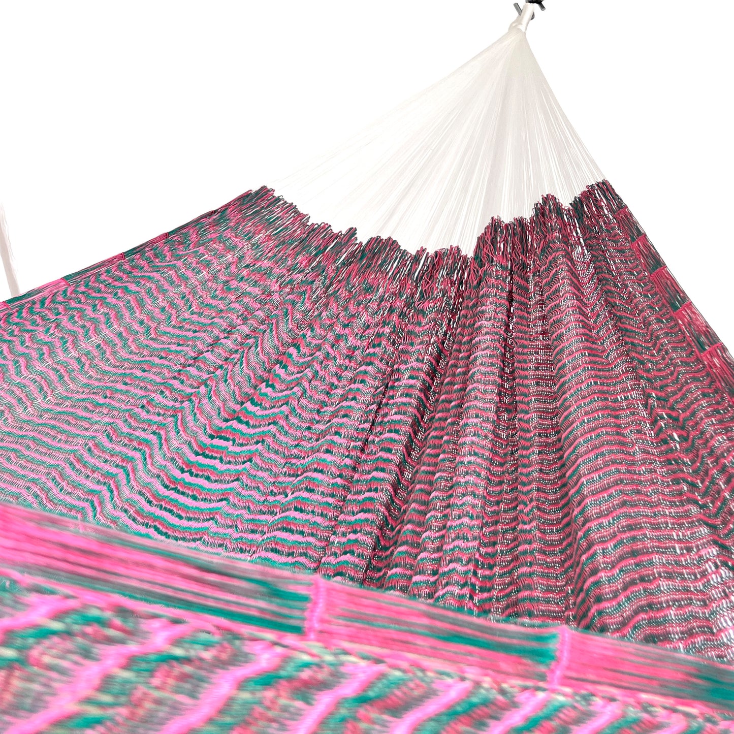 Hamaca Artesanal Yucateca Nylon Rosa y Verde