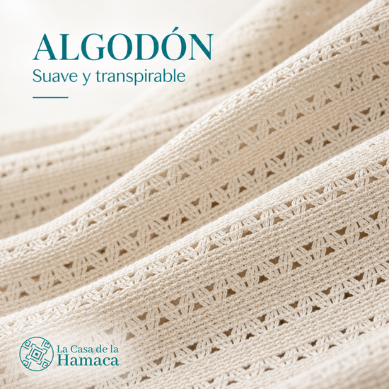Detalle del tejido de algodón suave y transpirable de hamaca Mexicana King Size beige