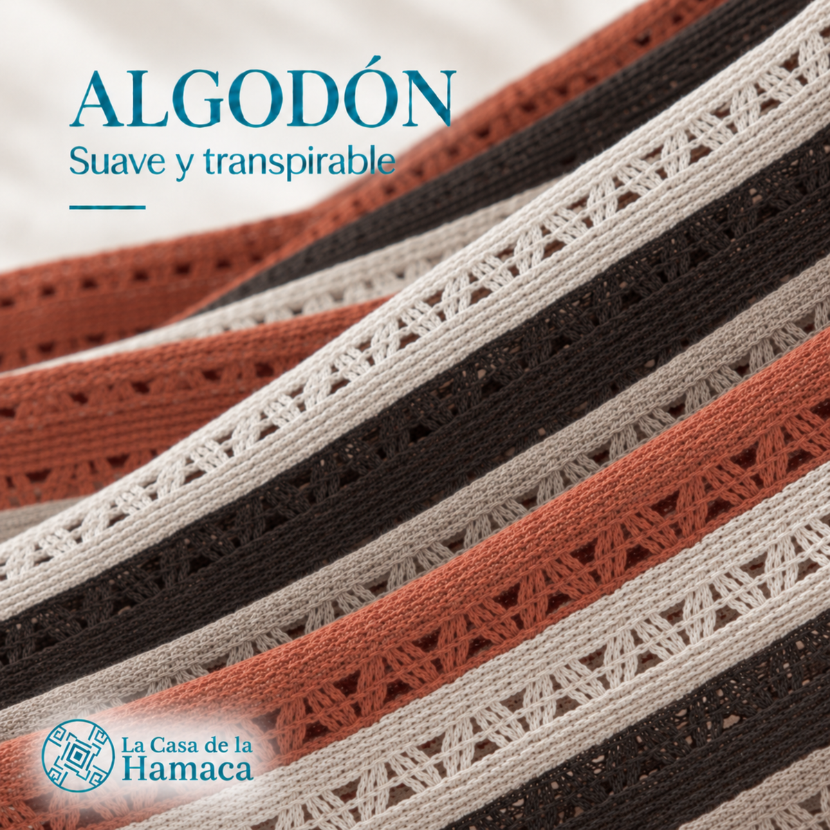 Detalle del tejido de algodón suave y transpirable de hamaca Mexicana King Size mocaccino gris