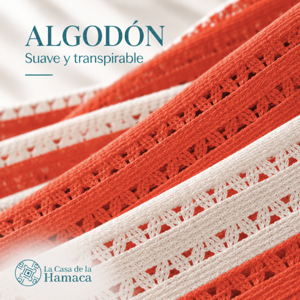 Detalle del tejido de algodón suave y transpirable de hamaca Mexicana King Size naranja