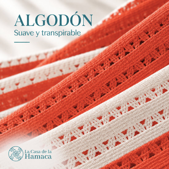 Detalle del tejido de algodón suave y transpirable de hamaca Mexicana King Size naranja