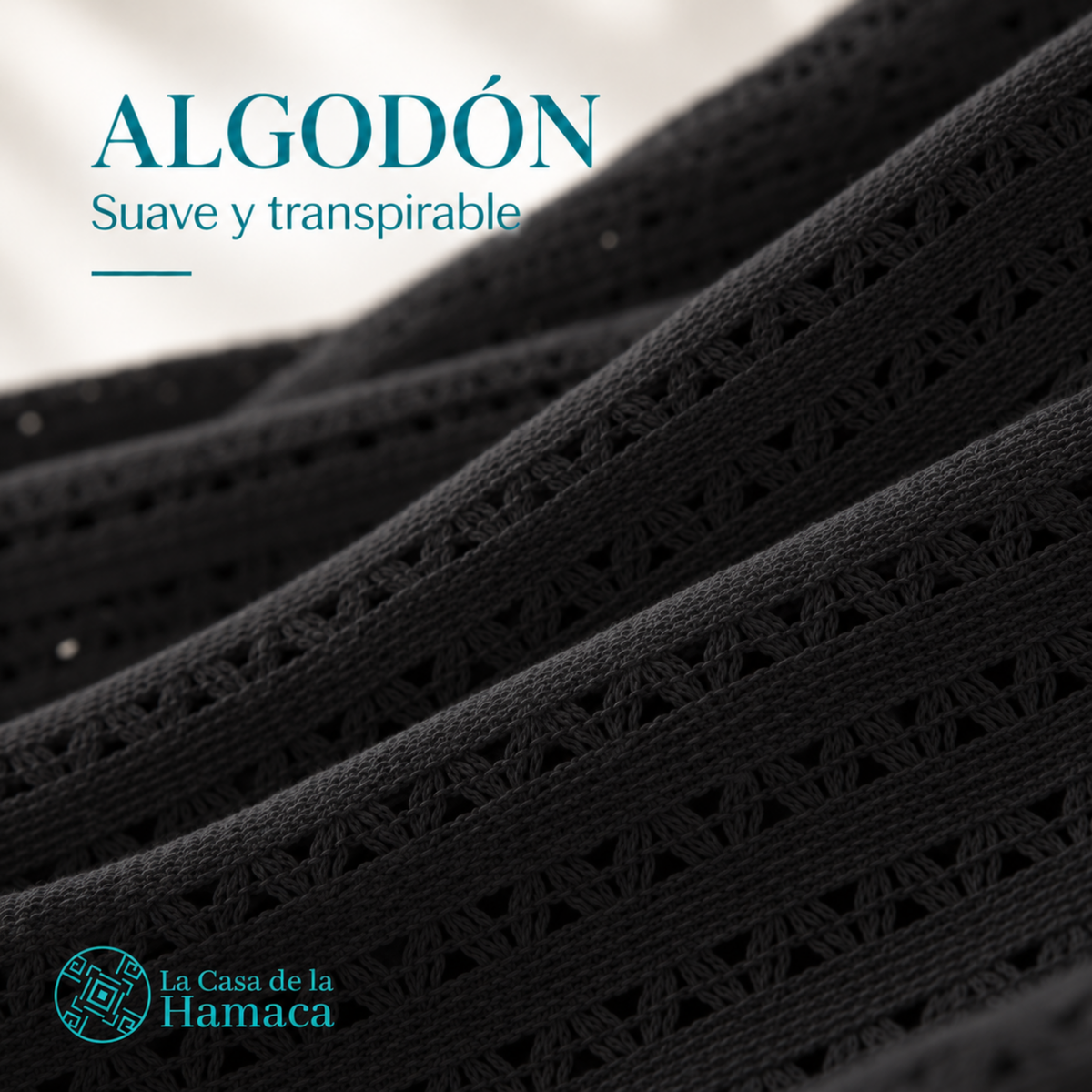 Detalle del tejido de algodón suave y transpirable de hamaca Mexicana King Size negro