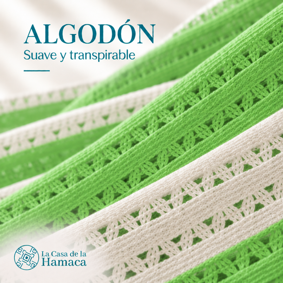 Detalle del tejido de algodón suave y transpirable de hamaca Mexicana King Size verde claro